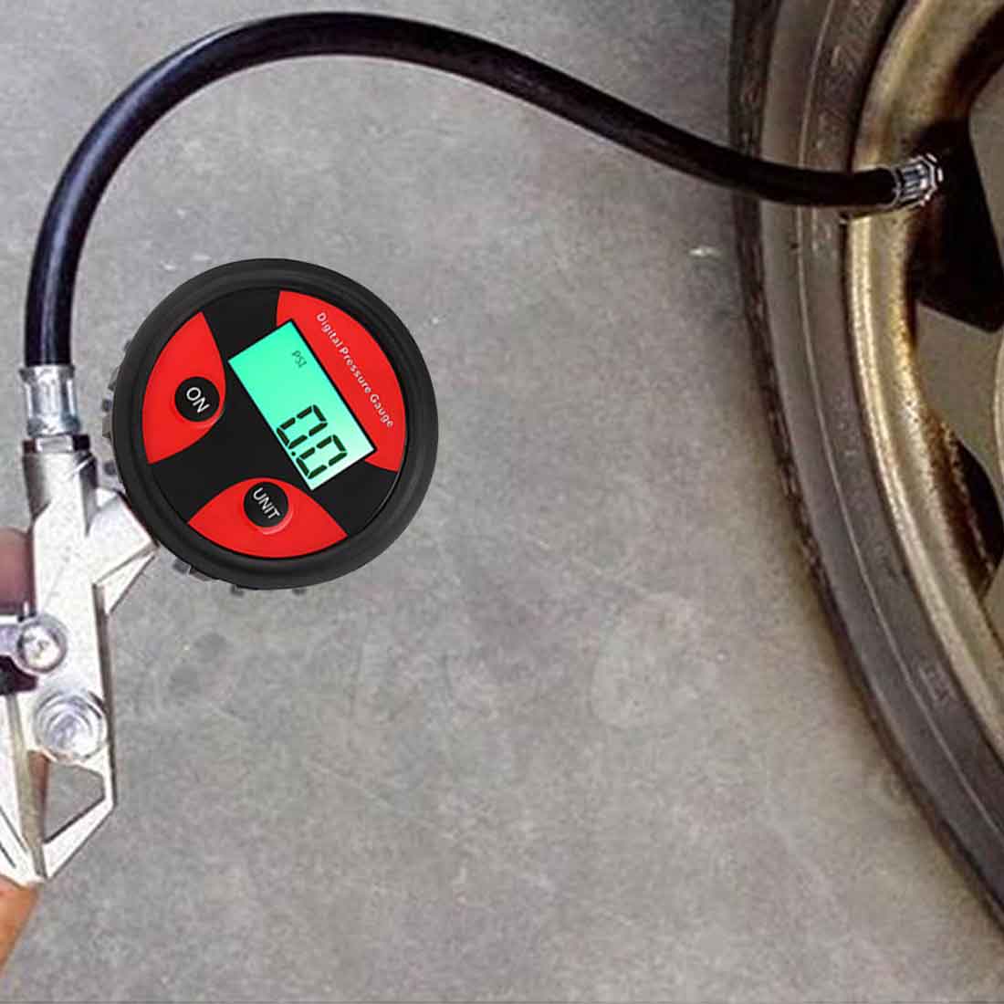 LCD Digital Tyre Tire Air Pressure Gauge Meter for Car Truck Motorcycle High Digital Chip Made of Rubber Brass 0-200PSI