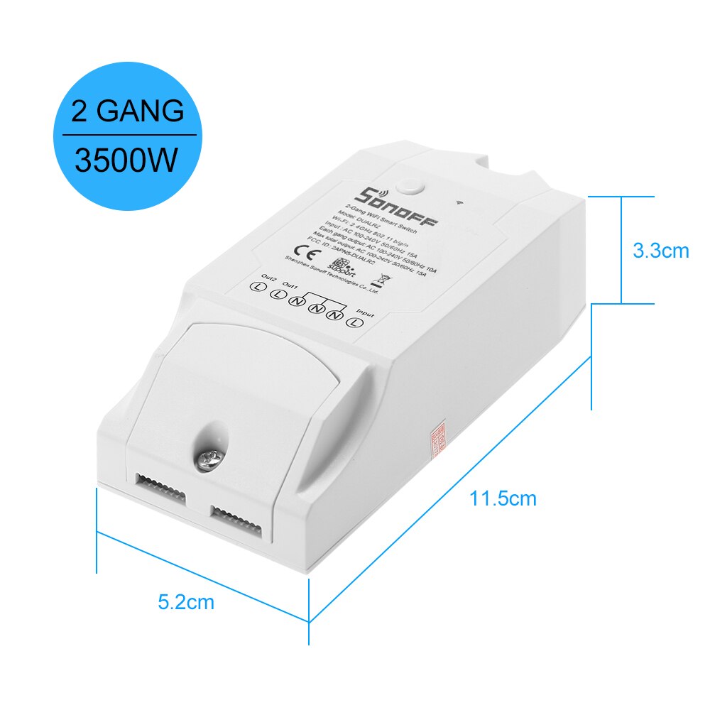 Sonoff diy 2 kanaler trådløs wifi switch app kontrol smart switch til smart home automation modul fungerer med alexa 10a/2200w