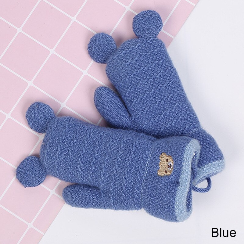 Guantes de invierno para niños de Evrfelan, mitones de algodón de punto con forma de dibujos animados, coloridos guantes y mitones de invierno para niños y niñas: blue
