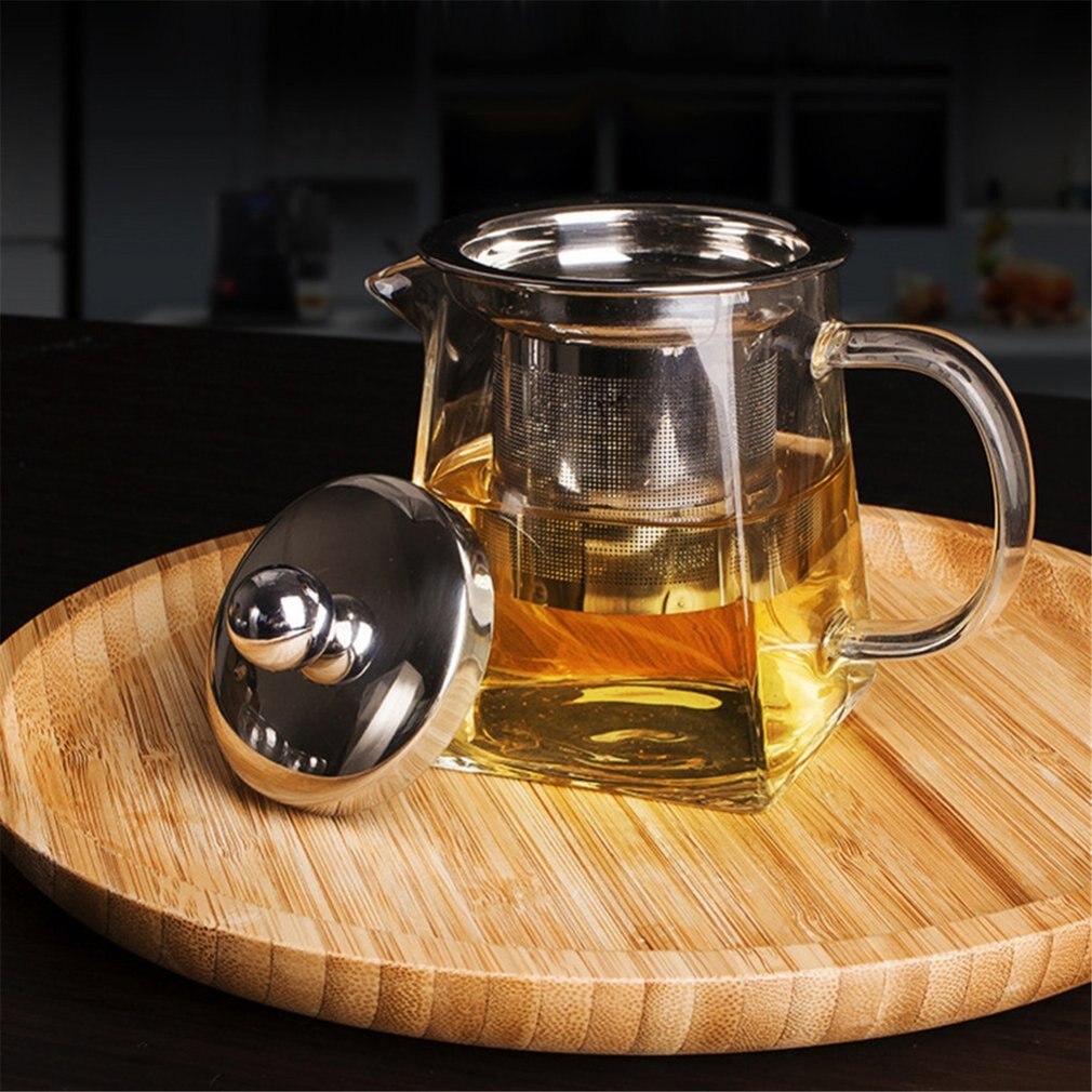 Hittebestendig Glas Theepot Met Roestvrijstalen Theefilter Verwarmde Container Thee Pot Goede Clear Ketel Vierkante Filter Manden