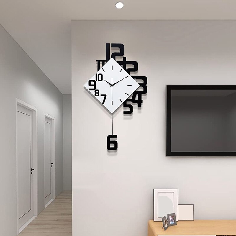 Large Wall Clocks for Living Room Decor Silent Pendulum Wall Clocks Battery Operated Non-Ticking for Home Decorative