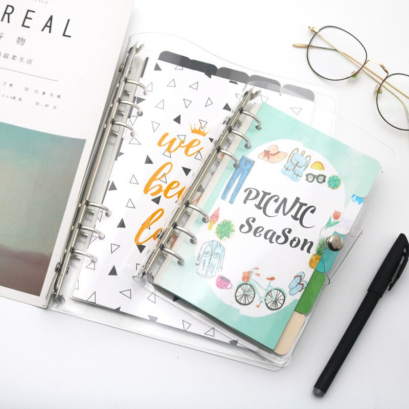 Six-hole Binder A6 Loose-leaf Book Glitter Notebook Transparent Cover Pvc Office Stationery Supplies Folder Desk Organizer