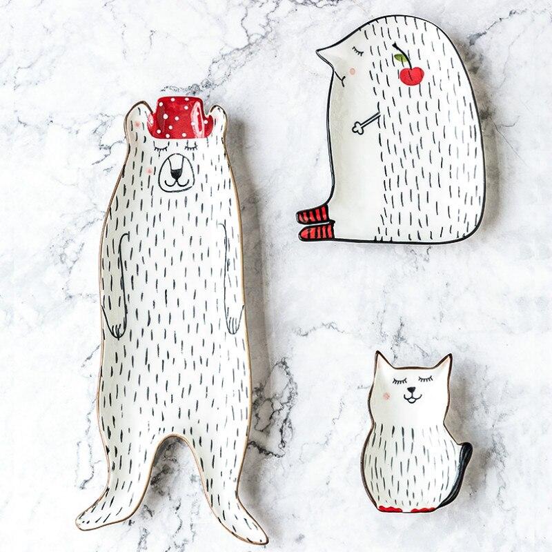Animal Ceramic Plate Cartoon Cute Plate Set Children's Breakfast Bowl Home Dessert Fruit Snack Plate Kitchen Tableware