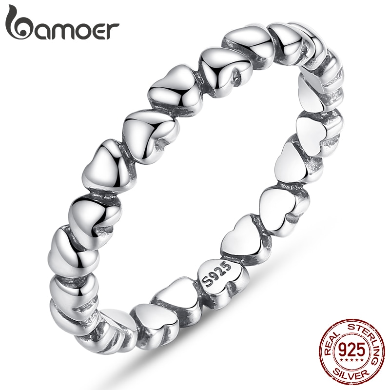 Bamoer 925 Sterling Zilver Forever Love Hart Vinger Ring Originele Sieraden Stapelbaar Bague Koreaanse Sieraden PA7108