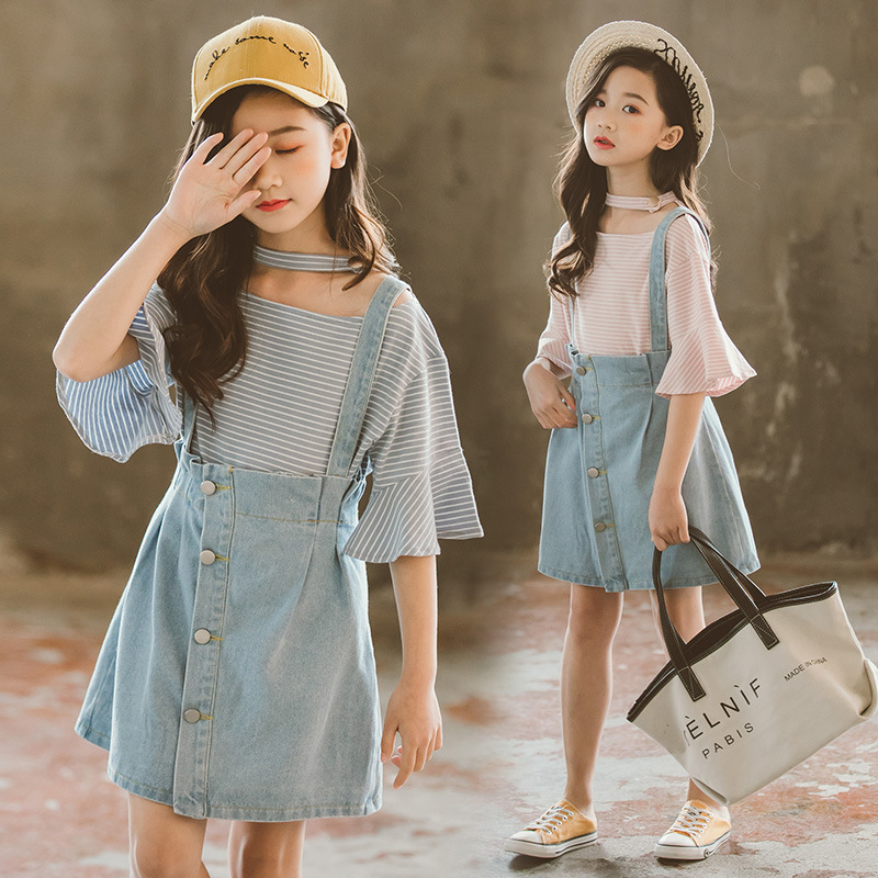 Falda vaquera con tirantes para niñas, ropa de estilo coreano para niñas pequeñas, falda con tirantes, ropa para adolescentes y niñas