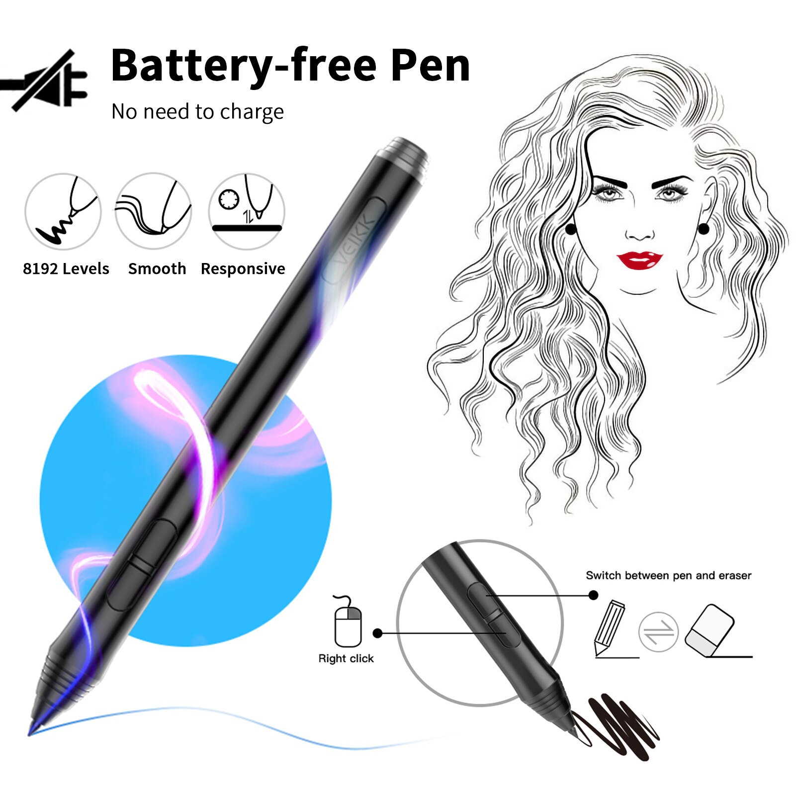 VEIKK A50 Graphics Drawing Tablet 8 Express Keys &amp; Gesture Touch-Pad 8192 Levels Pressure Art Graphics Tablet with Passive Pen