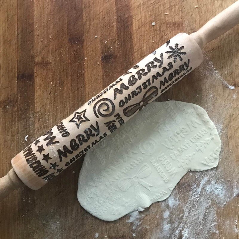 Embossing Rolling Pin Baking Cookies Noodle Biscuit Fondant Cake Dough Engraved Roller Reindeer Snowflake Kitchen Tools: Sweet