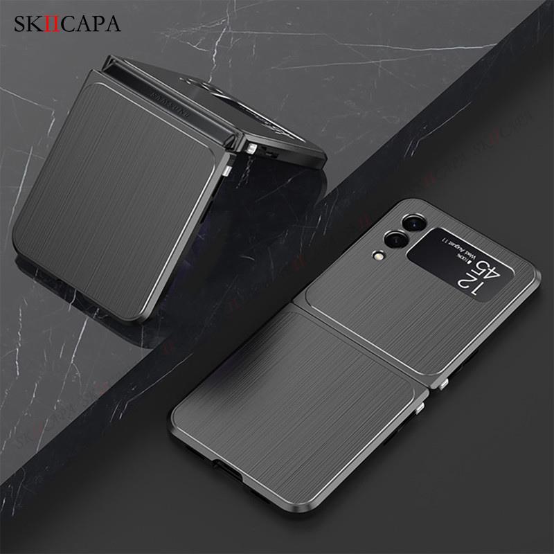 Magnetische handyhülle aus gebürstetem metall für samsung z kippen 3 5g rahmen aus aluminiumlegierung, hartschalen-schutzhülle mit schnalle für Galaxis z kippen 3 5g -f711b: Schwarz