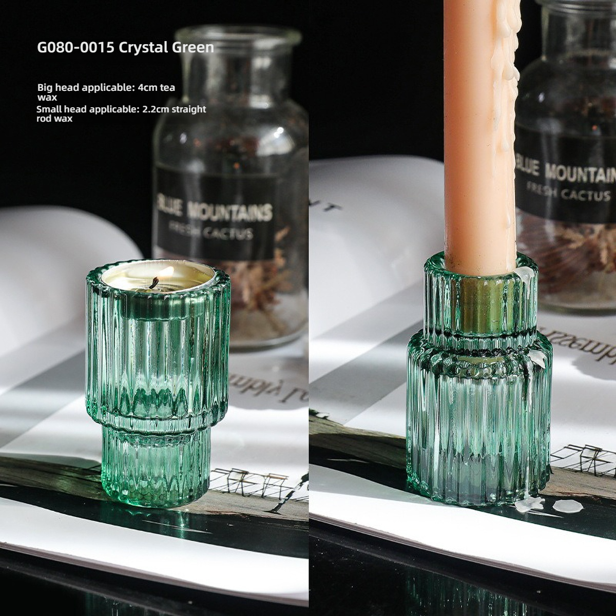 Portavelas de pilar de cristal transparente para candelabros de de mesa, centro de mesa decorativo para comedor en casa: Negro