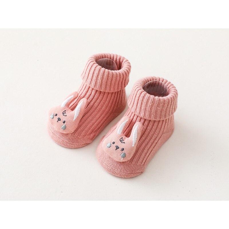 Karikatur Puppe Anti Unterhose Baby Socken Nette Herbst Winter Warme Kleinkind Kleinkind Socken Weiche Elastische Neugeborenes Mädchen Jungen Boden Socken: Rosa Hase