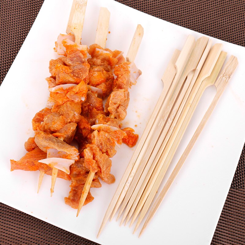 100 pz 18cm/7 "pagaia di bambù scegliere spiedini bastoncini di torrefazione per frutta BBQ griglia stuzzicadenti usa e getta piatto di legno antipasto spiedino