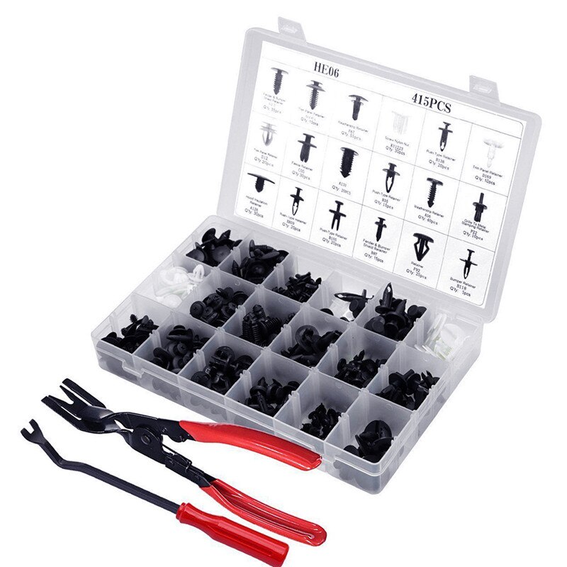 415 Pcs Car Retainer Clips &amp; Plastic Fasteners Kit - 18 Most Popular Sizes Auto Push Pin Rivets Set -Door Trim Panel Clips: E