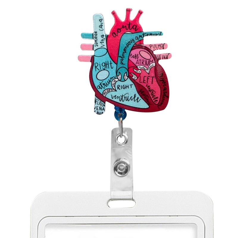 Titular de la tarjeta de enfermera cardíaca, soporte de carrete de tarjeta de identificación, anatomía del corazón, enfermería, flebotomía, Clip de identificación para profesora, estudiante, enfermera RN