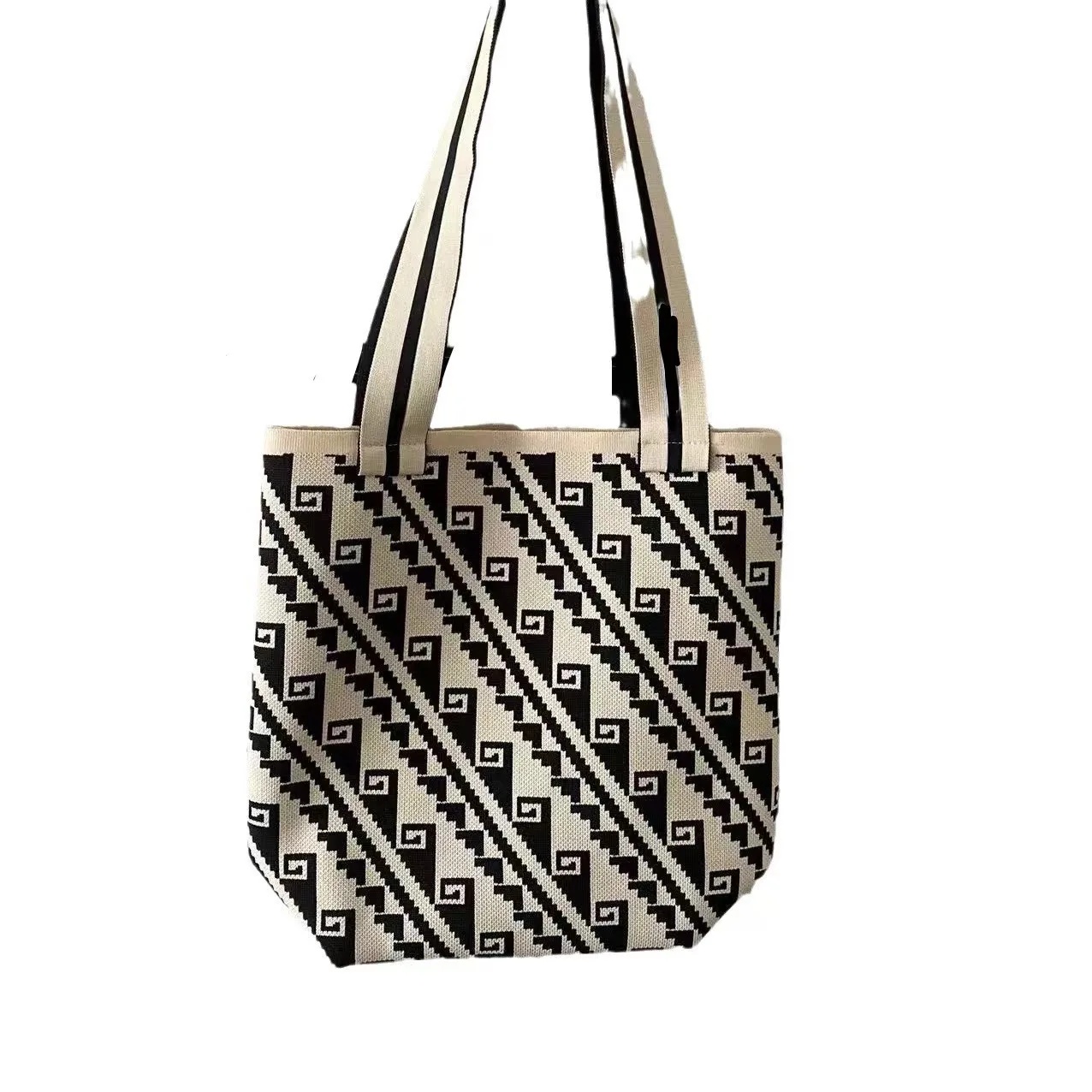 Bolso tipo cubo de punto de alta gama, bolso de hombro para mujer, bolso de de gran capacidad, estilo minimalista Neutral, fibra de poliéster: Azul cielo