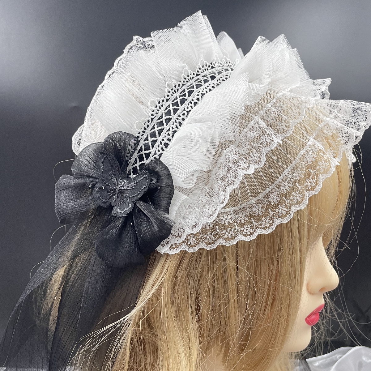 Cosplay Anime Gothic Lolita Maid Lace Headband Women Girls Ruffles Lace Flower Embroidery Hairband Headpiece Hair Hoop Accessory: black