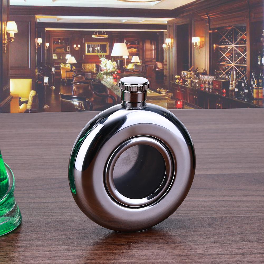 Round Semi-transparent Stainless Steel Wine Pot Hip Flask Camping Flagons Alcohol Liquor Whiskey Bottle Wine Pot