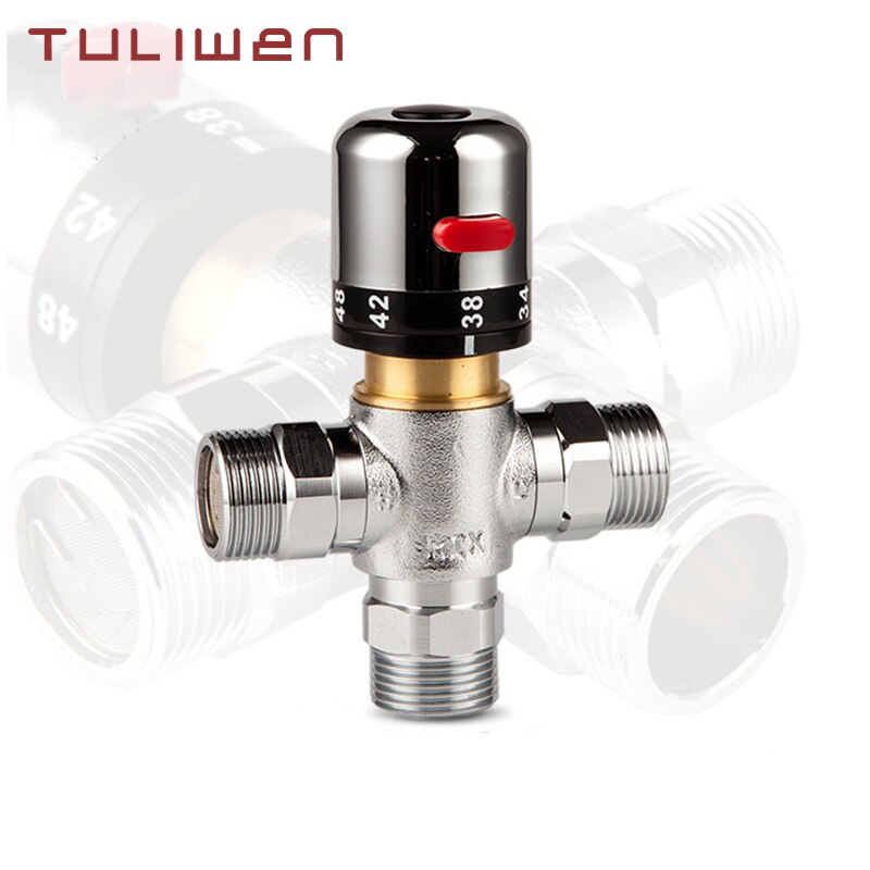 Solid Copper 3-Way Thermostatic Mixing Valve 3/4 Inch Solar Water Heater Valve Regulating Temperature Control Valve