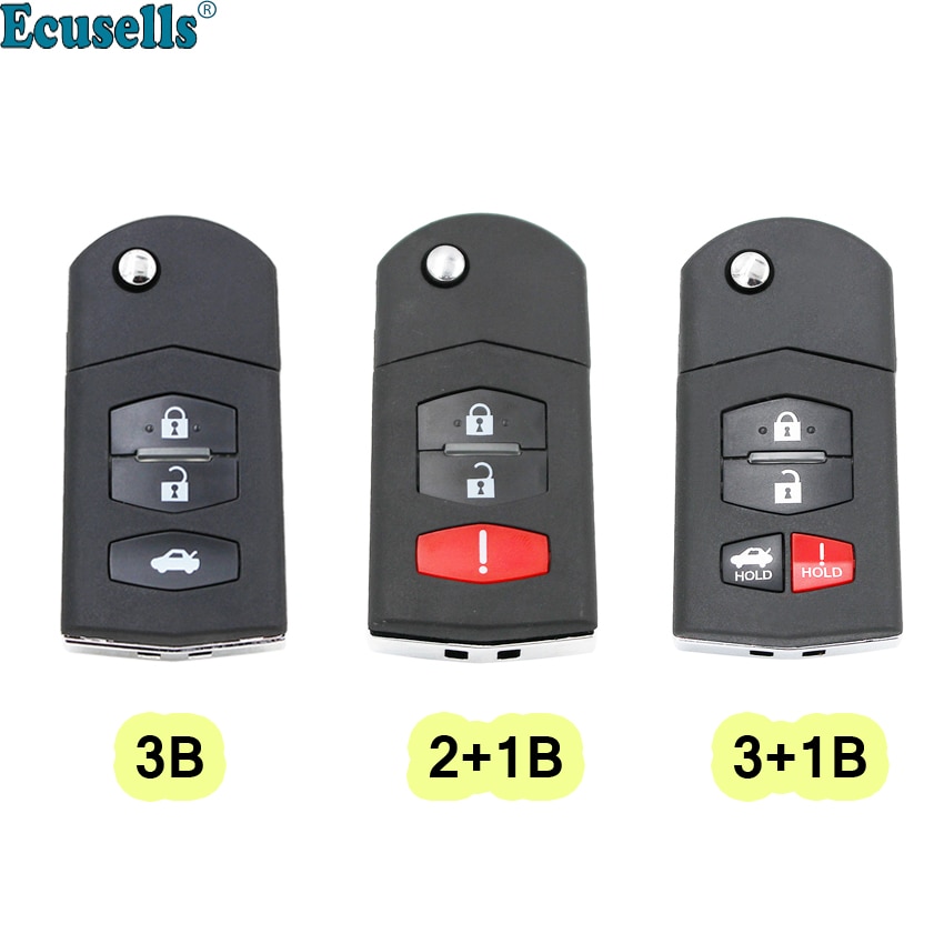 3/4 buttons Flip Remote Key Fob Shell Case fob 4 Button for Mazda 3 5 6 RX-8 CX-7 CX-9 RX-8 with uncut HU133 blade