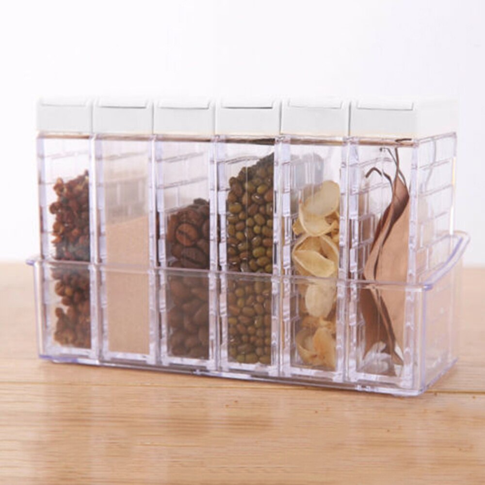 6pcs Transparent Two-Way Open Classification Sorting Box Condiment Dispenser Salt Seasoning Box Kitchen Tool