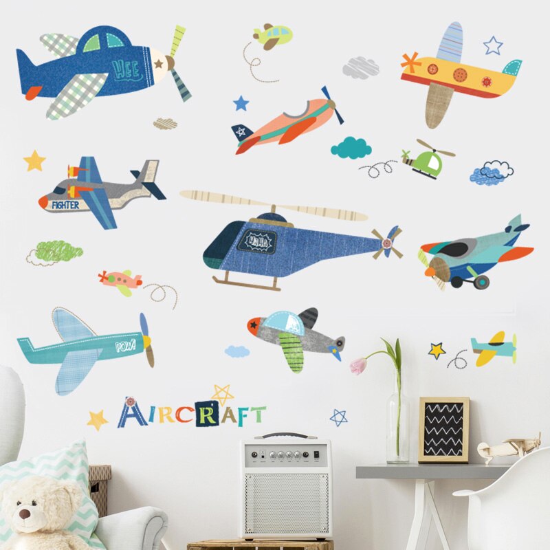Cartoon Airplane Wall Sticker For Kids Rooms Children 's Room Wall Decals Mural DIY Baby Room Decor Kids Room Decoration