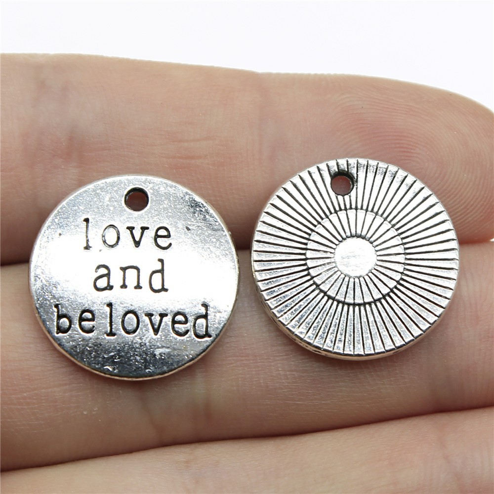10pcs Round Inspire Nameplate Live Laugh Love Live Your Dream Never Give Up Karma Charms For Jewelry Making Diy Crafts Making: Antique Silver Plated