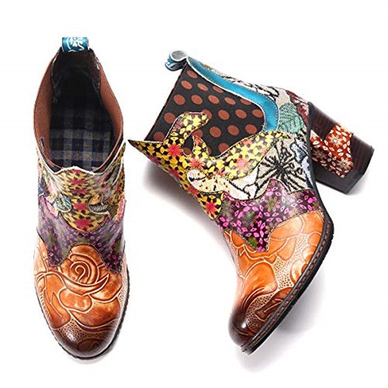 Women Winter Retro Leather Spliced Flat Boots main image 1
