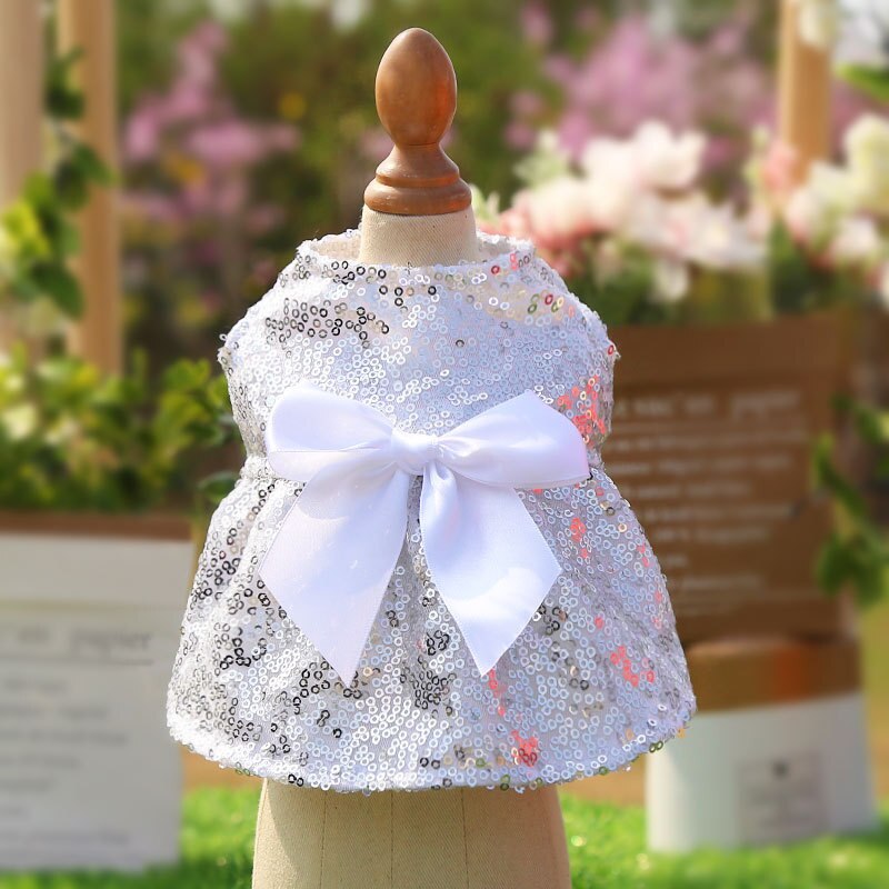 Luxury Sequin Dog Dress Bowknot Wedding Skirts for Dogs Spring Summer Puppy Pet Two-legged Princess Dresses White Girl Ropa Para