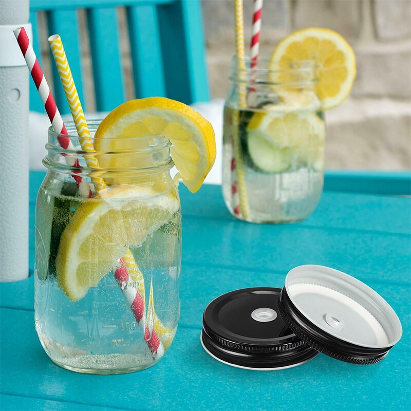 Stainless Steel With Straw Hole Lid Straw Cup Lid For Mason Bottle 70/86mm Flower Stopper Random Color
