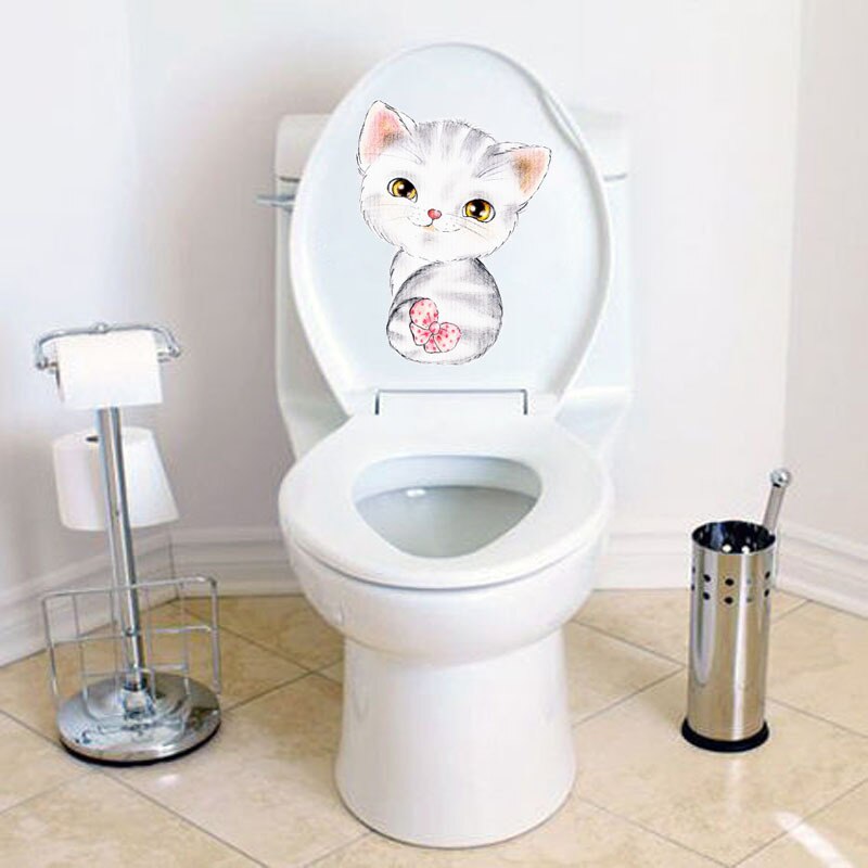1pc søde katte selvklæbende diy vægmærkater vinduesdekorationer badeværelse toiletlåg mærkater køkken tilbehør aftageligt: 1