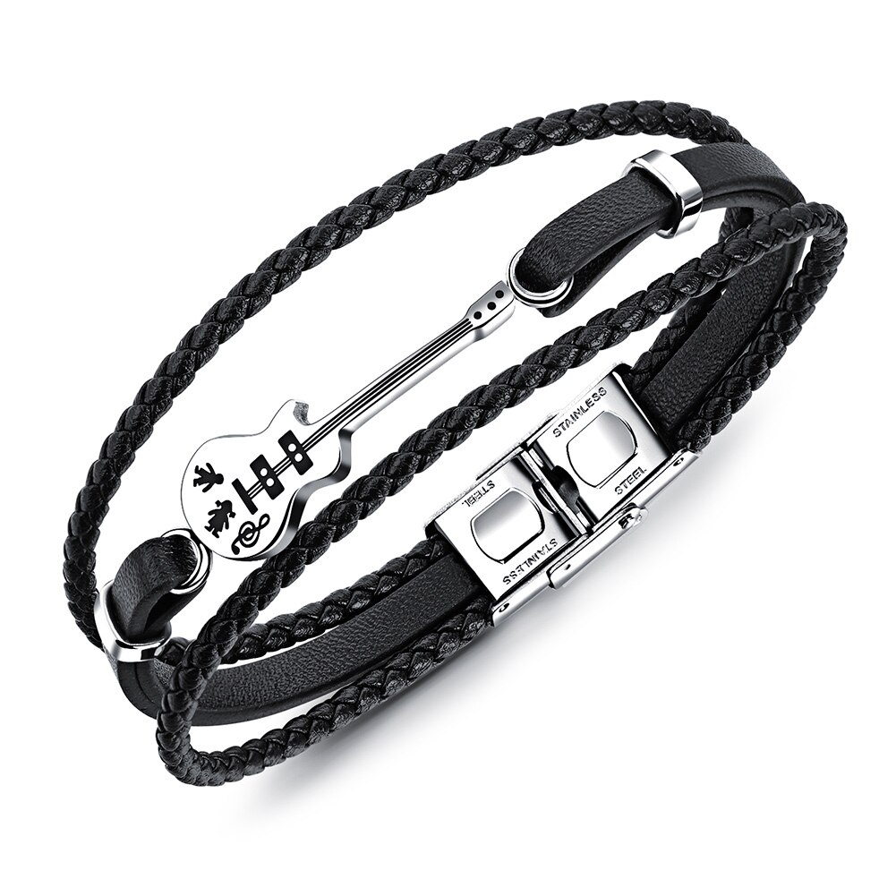 Newly 21cm Guitar Bracelet Leather Braided Rope Multi Layer Bangle for Men DOD886: Default Title