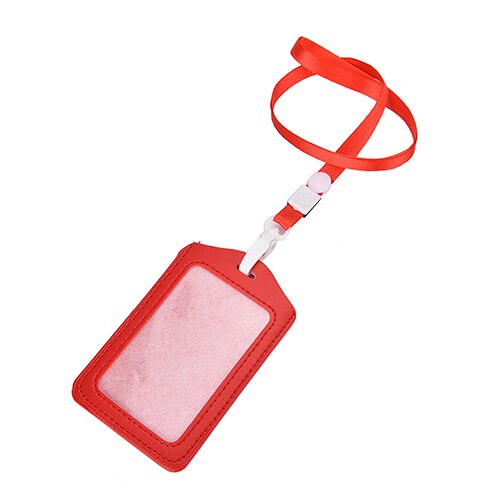 PU Leather Neck Strap Card Holder Bus ID Card Holder Business Card Case with Lanyard Credit Card Cover Metal Credit NFC Holder: Red