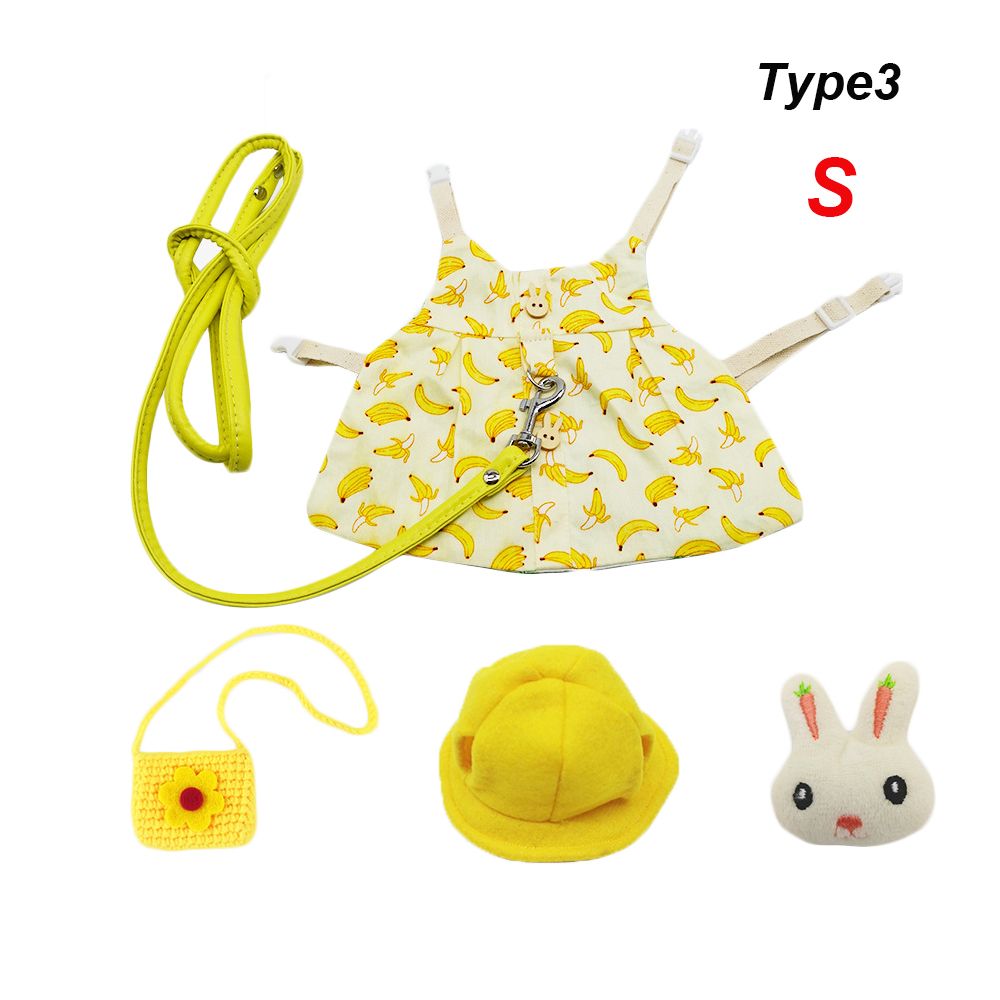 Small Animal Clothing Hamster Guinea Pig Clothes Pet Vest Hat Set Outdoor Rabbit Clothes Harness Strap Leash: Type3-S