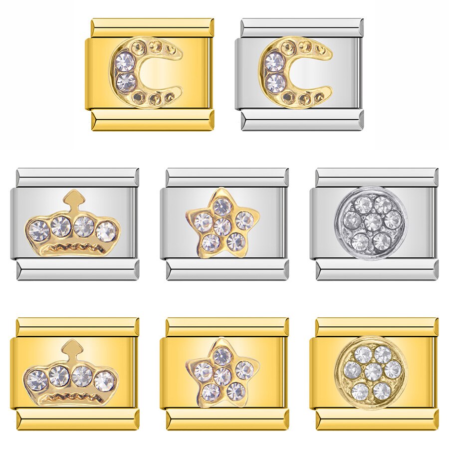 Hapiship moda popolare dolce corona ala stella rotonda CZ Charm link misura 9mm braccialetto in acciaio inossidabile fai da te fare gioielli DJ013