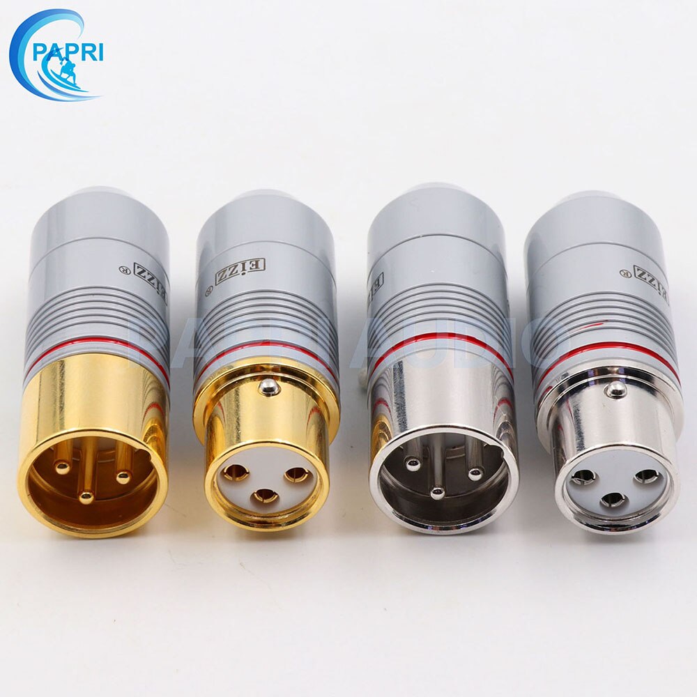 EIZZ 2PCS Tellurium Copper 3 pin Male Female XLR Connector MIC Snake 24K Gold Platinum Plated Audio AMP Microphone Cable Jack