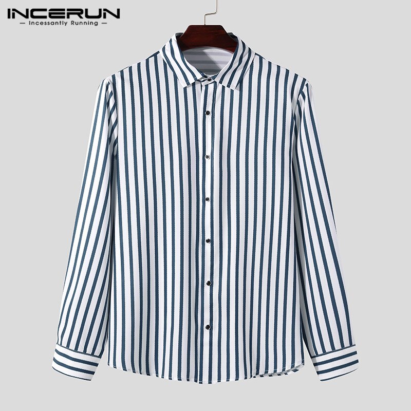 Raidalliset paidat incerun miesten pitkähihainen alaspäin kaulus sosiaalinen camisa fitness puuvilla chemise miesten mekkopaidat s -3xl