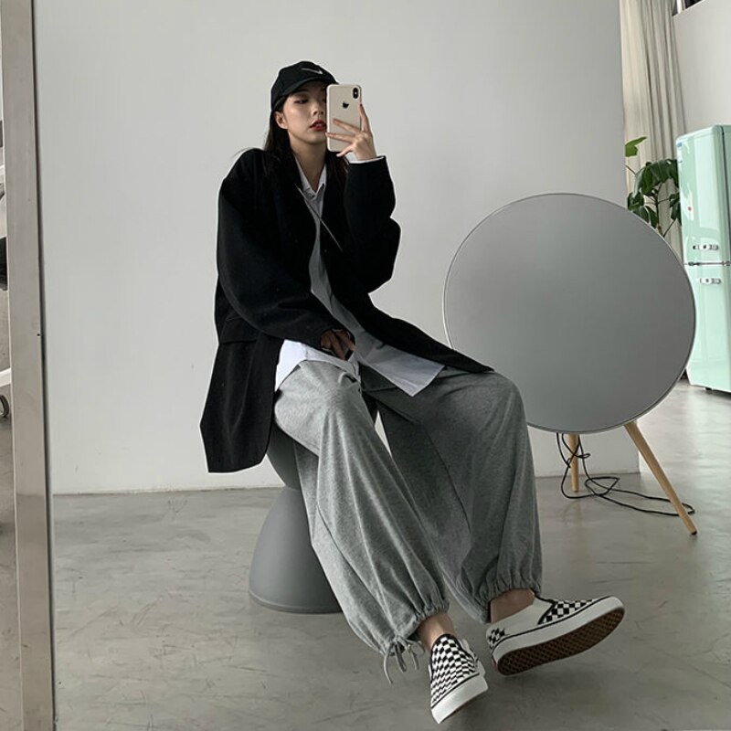 Blazere kvinder solid enkeltradet oversize retro forår efterår chic afslappet dame blazer teenagere enkel all-match stilfuld bf