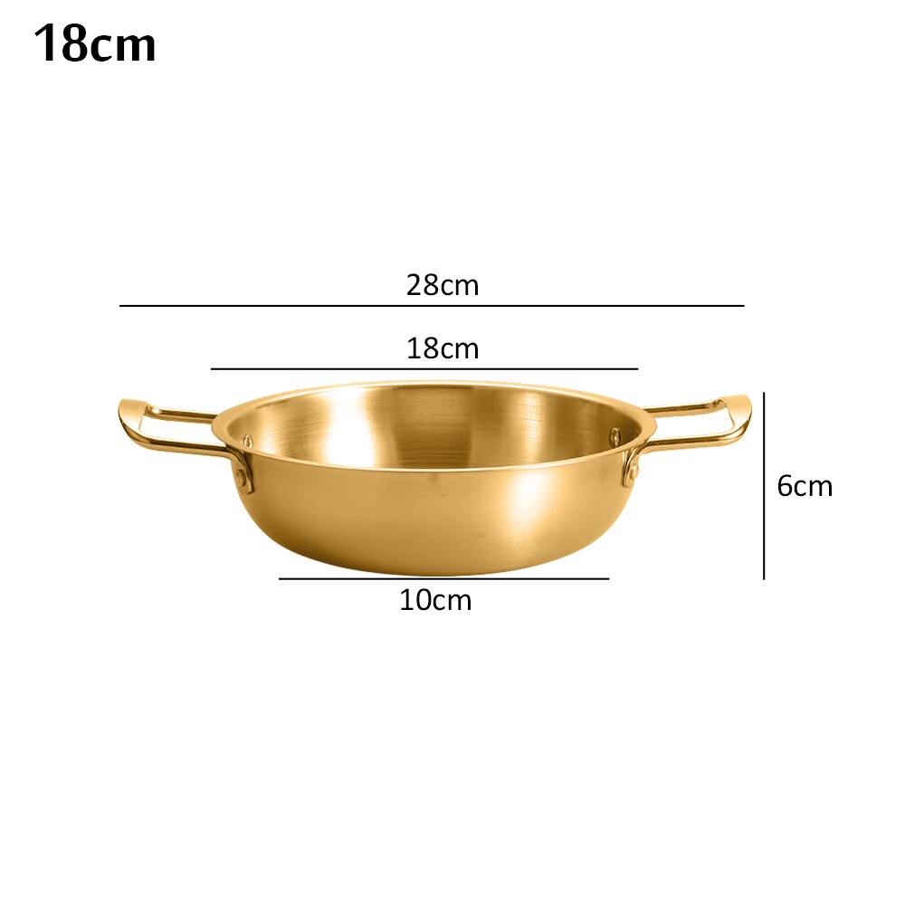 Stainless Steel Potted Dishes Thickened Seafood Grill Pan Double Ear Golden Ramen Soup Pot Instant Noodle Pot Mini Pot: gold-18cm