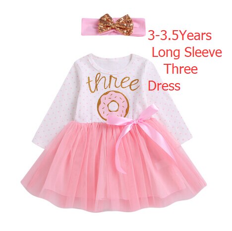 Citgeett 1st/2nd/3rd Geburtstag Baby Mädchen Donut Polka Dot Tüll Tutu Prinzessin Party Kleid Geburtstag 2 stücke: F2 Three Longsleeve