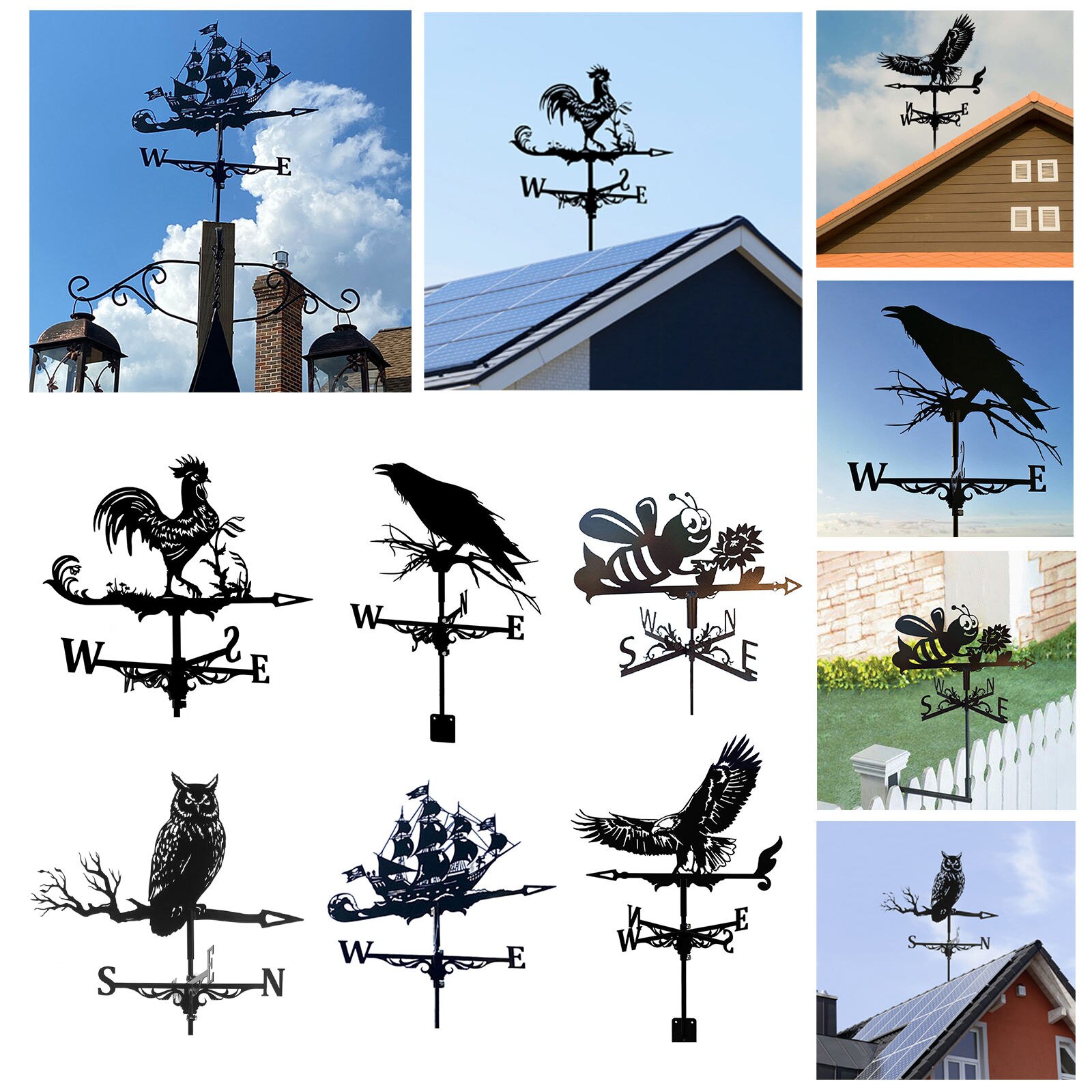 Weather Vane Crafts Durable Decor Ornament Easy Install Stainless Steel for Garden Fence Mount