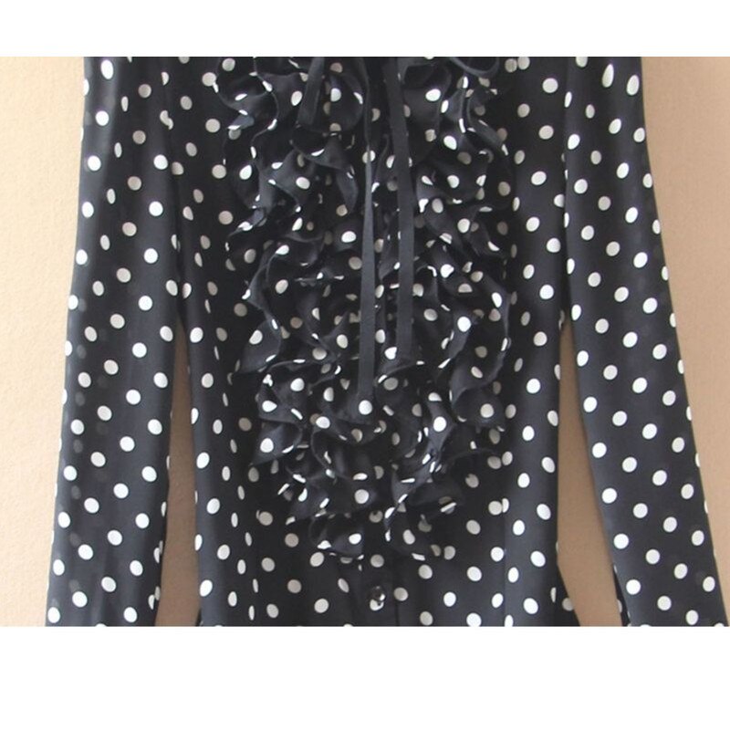 Body noir imprimé à pois pour femme, chemise à manches longues, à volants, style coréen, à la , barboteuse, haut,