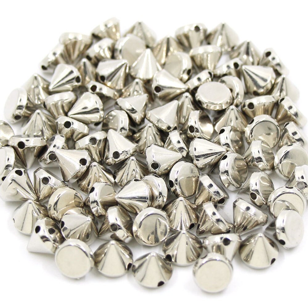 Picos y tachuelas de plástico cónico de 8/10MM, 2 agujeros, para coser, para tela, plata, oro, negro, CCB, remaches de cuero, artesanías Punk para bolsas