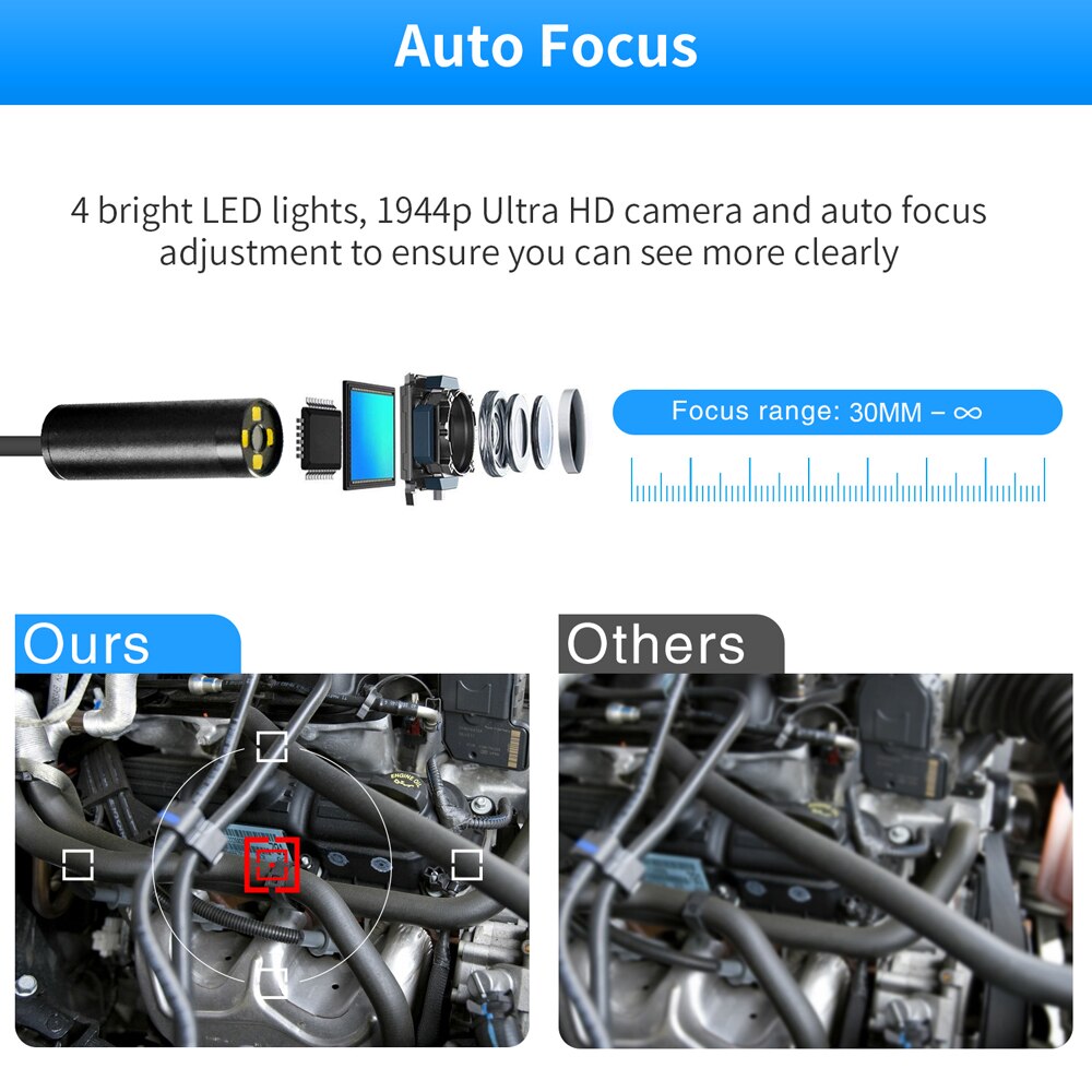 Inskam 109a 5.0mp wifi multifunktionelt ultra hd autofokus endoskop  ip68 industrielle endoskoper med 4 lysdioder