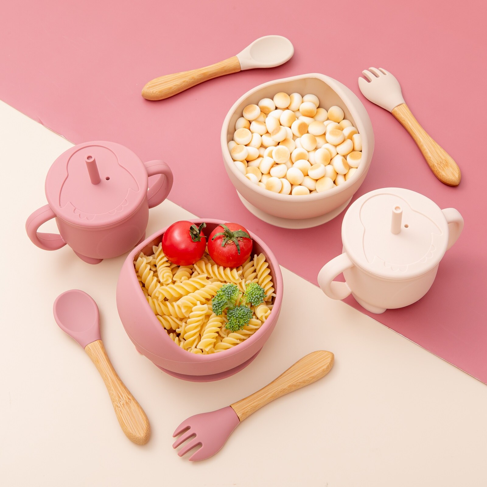 Dziecko płyta silikonowa zastawa stołowa dzieci miska zasysająca talerze karmienie dziecka miseczka silikonowa kubek ze słomką widelec naczynia zestaw stołowy dla dzieci