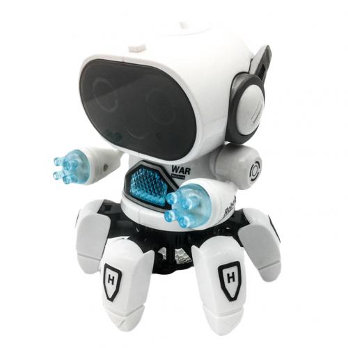 Robots inteligentes para niños, juguete de 6 garras, luz LED colorida, música, baile, Mini Robot eléctrico,: Blanco