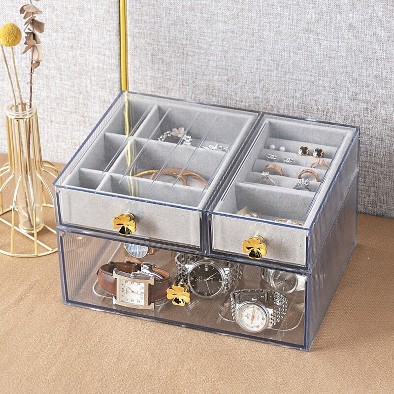 Vanity Clear Makeup Organizer Drawers Stackable Skin Care Products Cosmetic Display Beauty Case Cotton Pad Jewelry Storage Box
