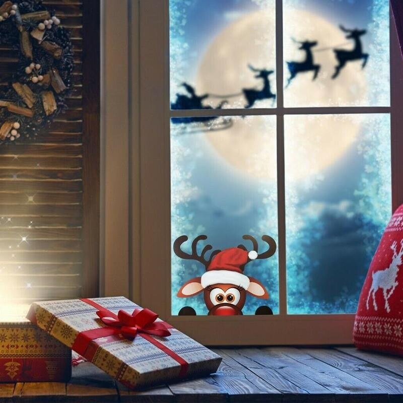 1pc Christmas reindeer window Vinyl stickers home decoration decorations stickers wall For Home children's fun Year fes P3P9
