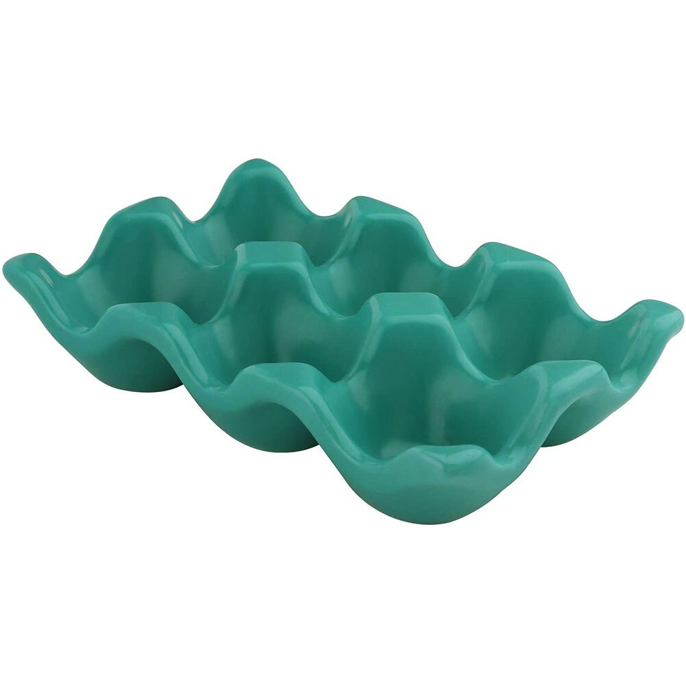 6 Grids Egg Tray Ceramic Egg Holder Egg Storage Container Porcelain Dispenser Organizer Anti-Slip Kitchen Countertop Fridge: Green
