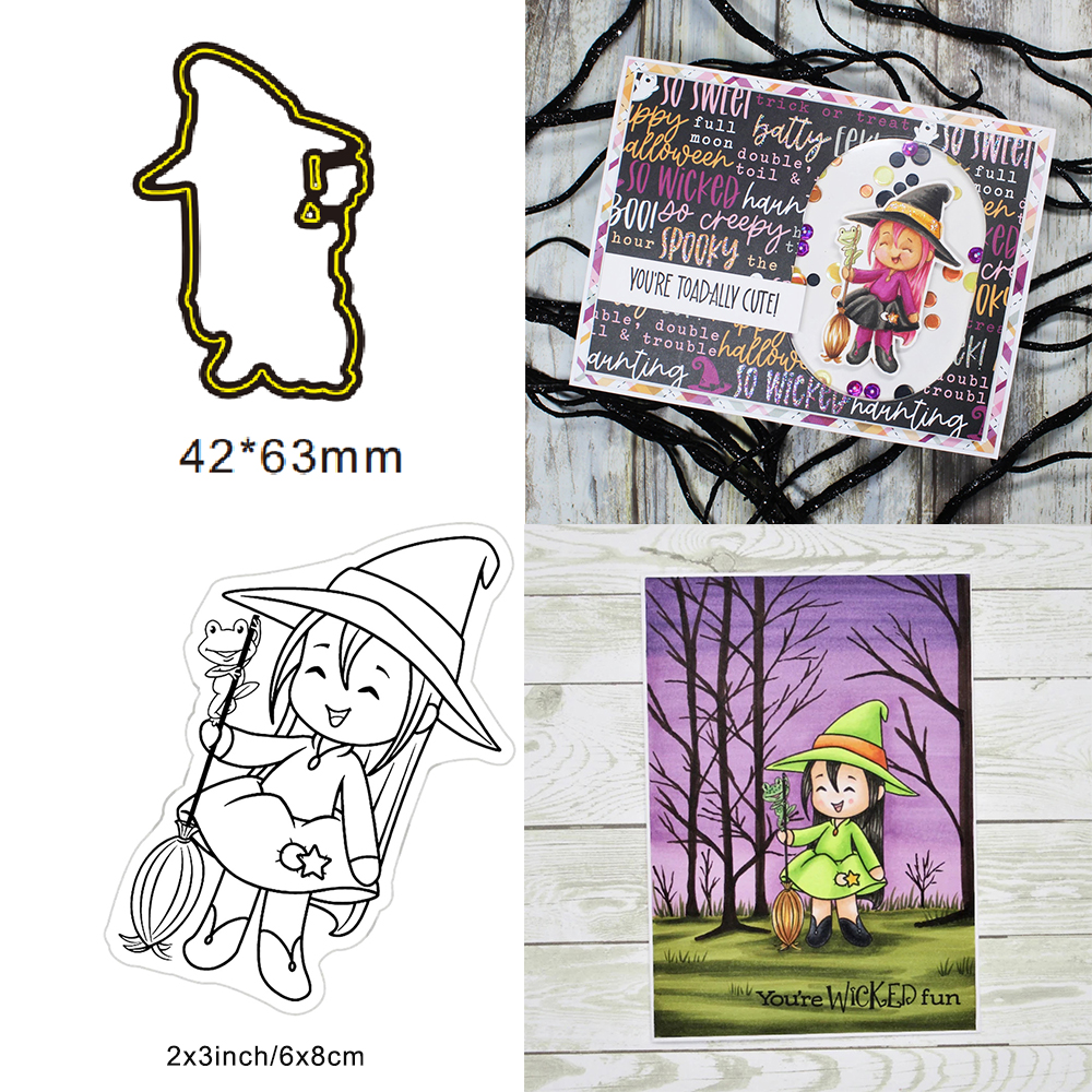 Söt häxräv glad halloween metallskärverktyg genomskinlig stämpel gör-det-själv scrapbooking silikonstämplar för kort album hantverk: S / Choklad