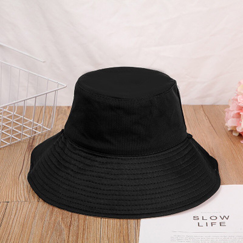 Summer woman Anti-UV Panama Summer Sun Cap Viseira For both sides caps cotton Beach Hats For Women Hat Female Lady Bucket Hat: Black