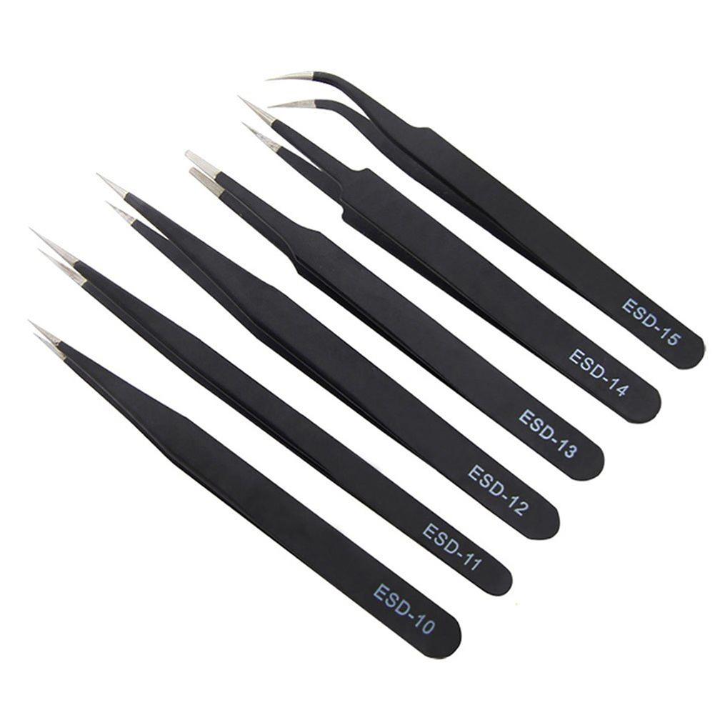 1 Pc ESD Safe Stainless Steel Anti-Static Tweezers Maintenance Repair Tool Curved Straight Tweezers Eye Brow Remover Tweezer
